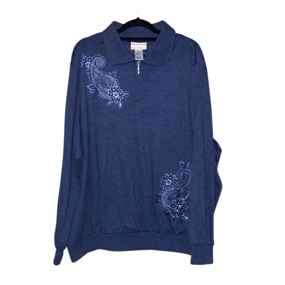NWT Alfred Dunner Spliced Embroidered Top - Denim Blue - Size 2X